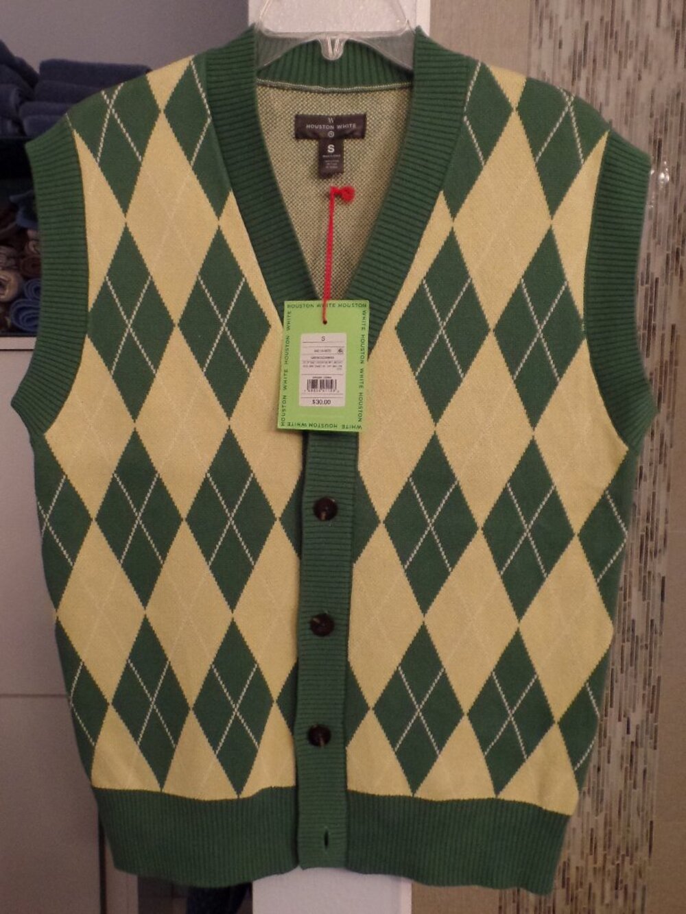 HOUSTON WHITE Men's Argyle Sweater Vest NWT Small